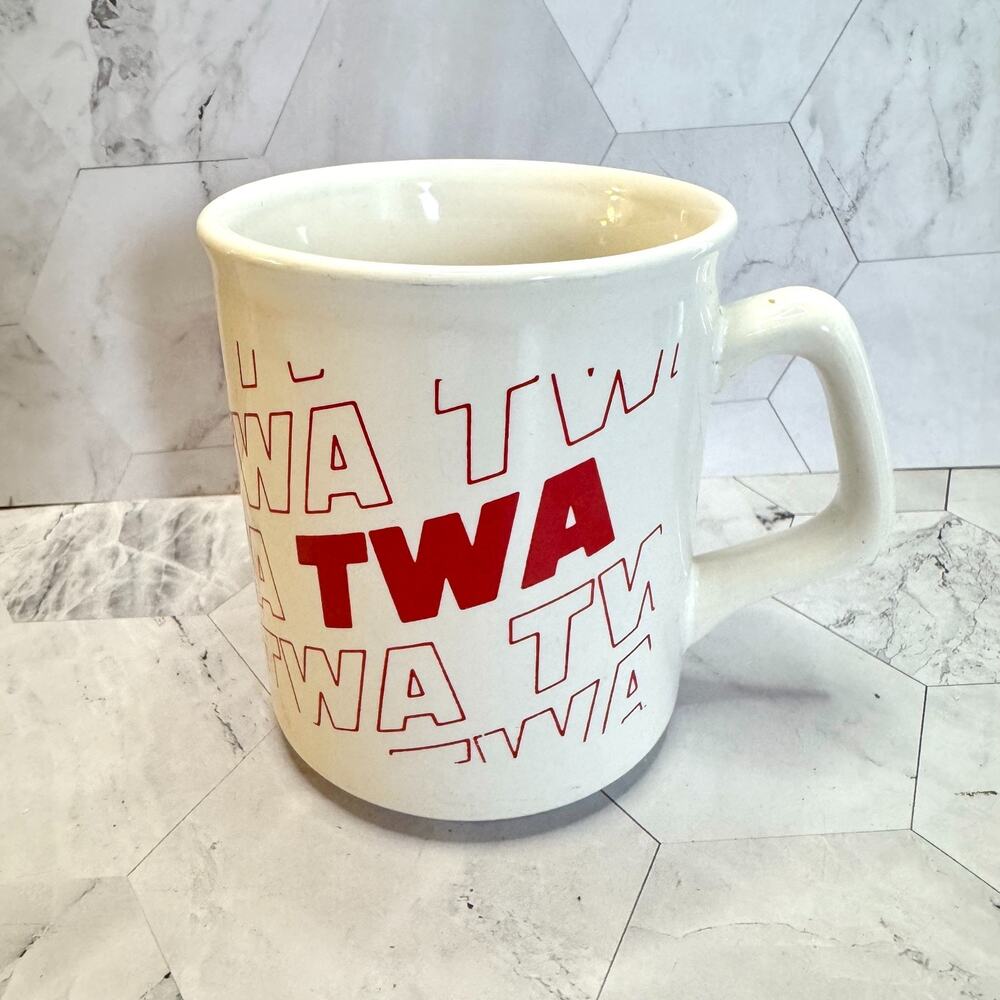 Vintage TWA Trans World Airlines Coffee Mug Cup 1975-1996 Outline Logo Rare EUC